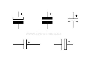 Schématické značky polarizovaných elektrolytických kondenzátorů